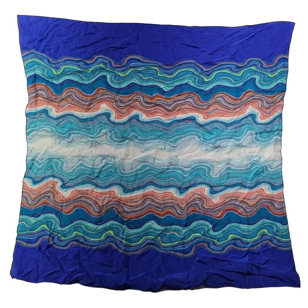 Trina Turk Blue and Multicolor Wave Pattern Scarf